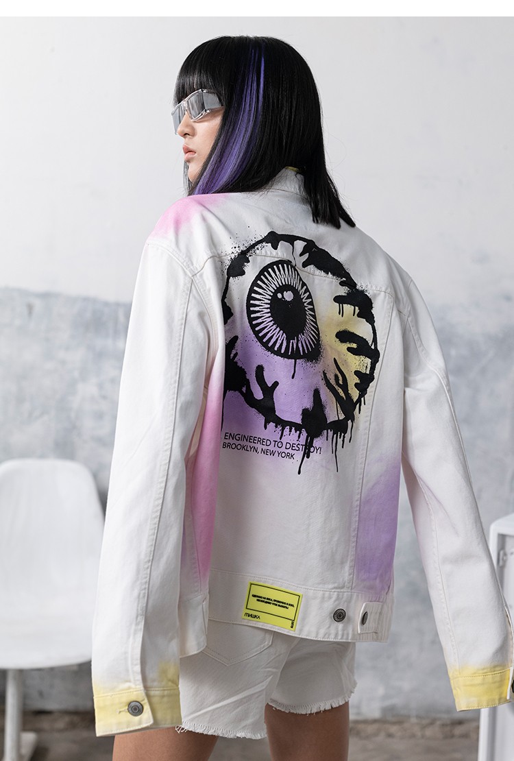 mishkanyc大眼球潮牌2021春夏新款牛仔外套夹克男女同款 白色 m