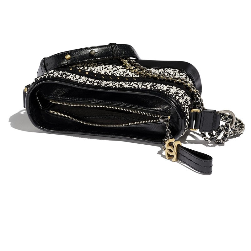 chanel香奈儿gabrielle小号流浪包藤条小牛皮金色斜挎包15208cm预售黑