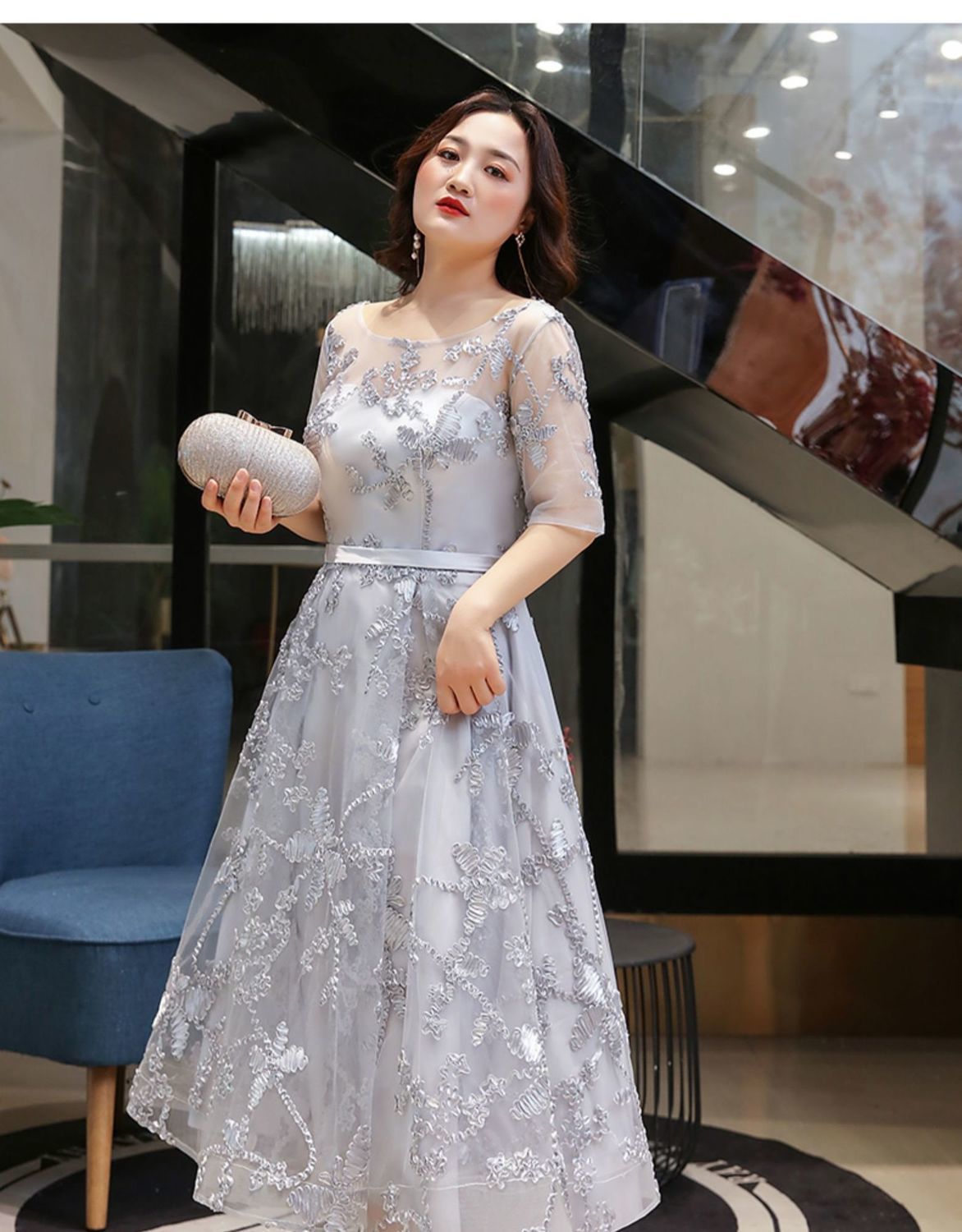 尤克达蒂胖妹伴娘服主持人成人礼年会聚会生日宴大码晚礼服女胖mm200