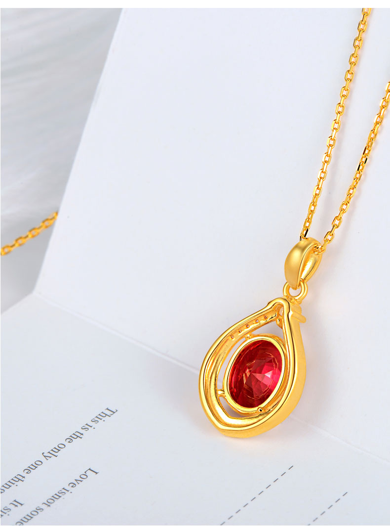 999黄金项链女水滴黄金吊坠红宝石细款潮生日礼物送女友送亲人订婚