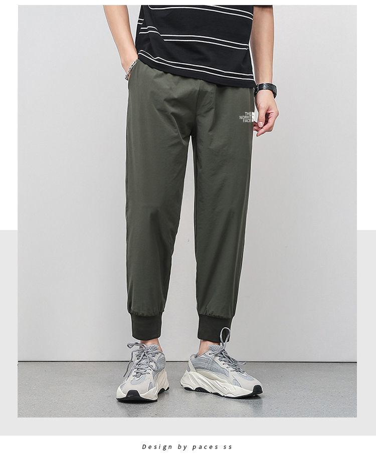 官方tf休闲运动裤男九分裤冰丝薄款速干健身宽松束脚长裤子秋季 浅灰