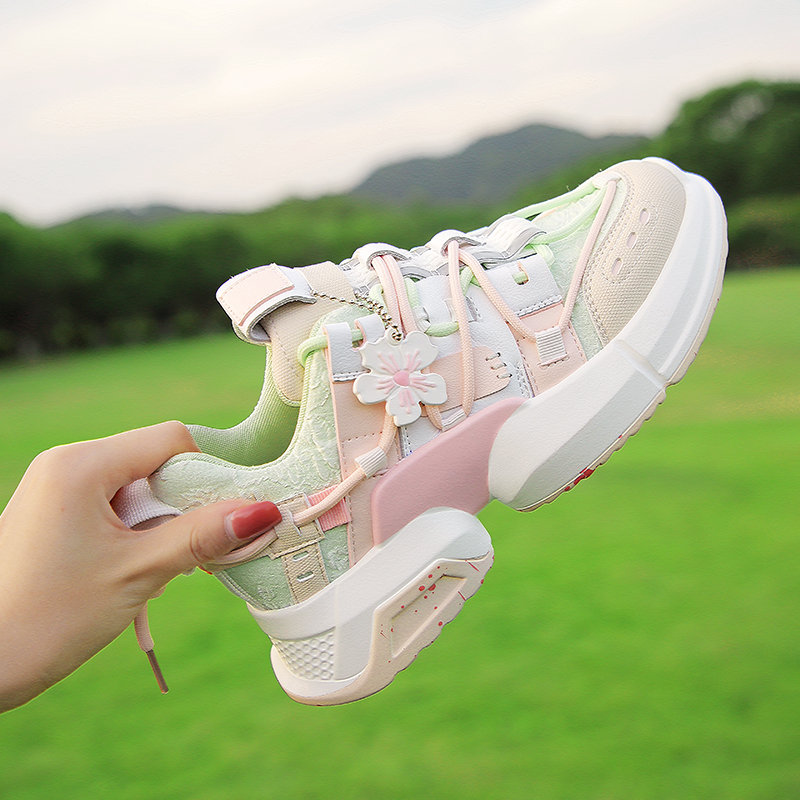 高档品质上新新款品运动休闲樱花粉鞋厚底老爹鞋樱花盘古女鞋限定联名