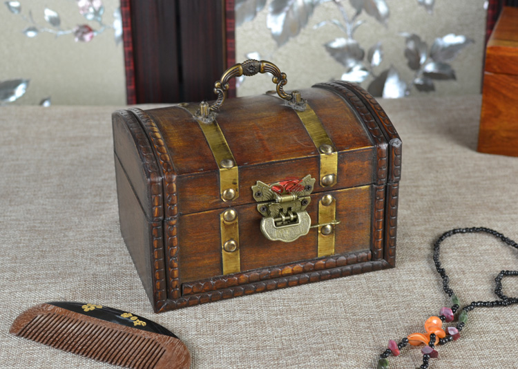 姝雨 仿古木盒带锁复古盒子藏宝盒多款桌面创意收纳礼物包装盒拍摄道