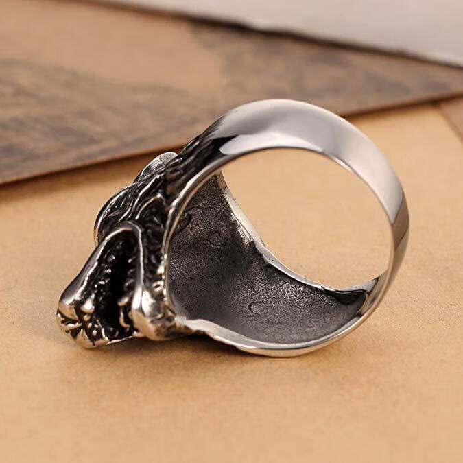 狼头戒指时尚霸气潮男个性复古冰原狼铸造钛钢指环超酷防身戒子sn4756