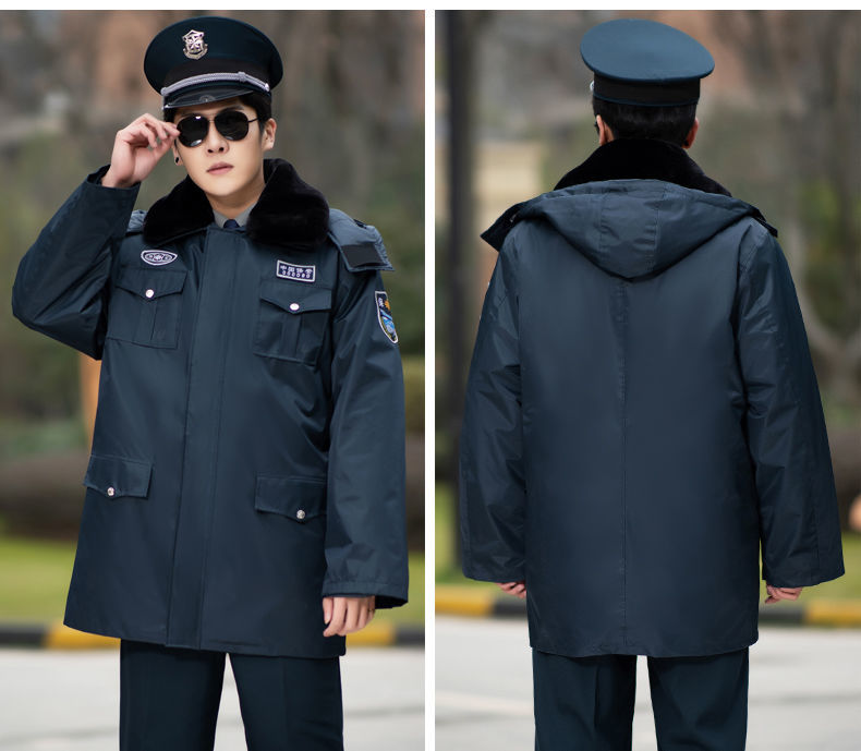 冬季防寒服加长大衣保安工作服加厚冬装棉袄墨绿加长上衣裤子标志160s