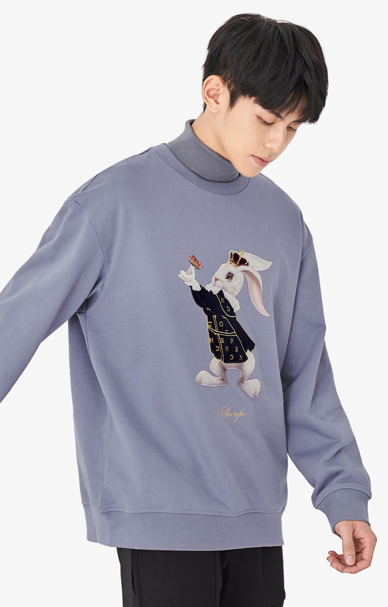 trendiano潮牌新款冬季男装兔子图案叠穿卫衣男3rc4100820 黑色090 l