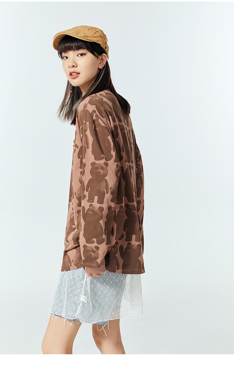 【ted2熊联名】太平鸟2021年春季新款纹样针织衫卫衣女a6dcb1229 棕色