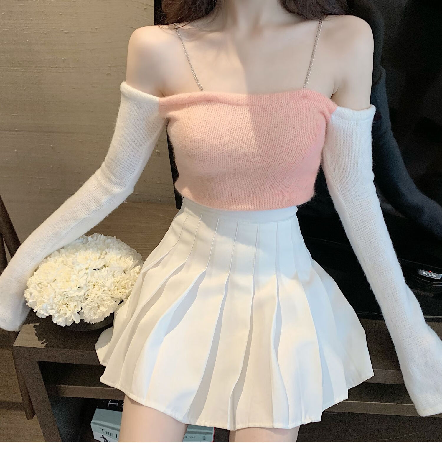 一字肩上衣韩版学生吊带性感一字肩吊带粉色上衣女2020年新款秋季短款