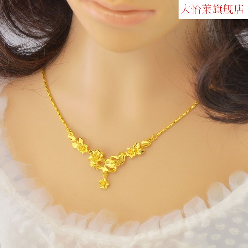 商场同款装饰品龙凤镀金项链女款不掉色不过敏 玫瑰花沙金仿真新娘 g