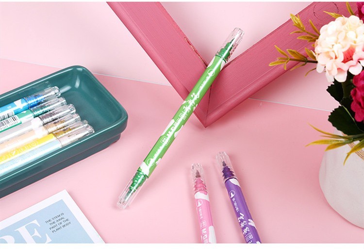 晨光金属秀秀笔航海王甜品派对秀秀软笔12色学生用贺卡笔软硬双头彩色