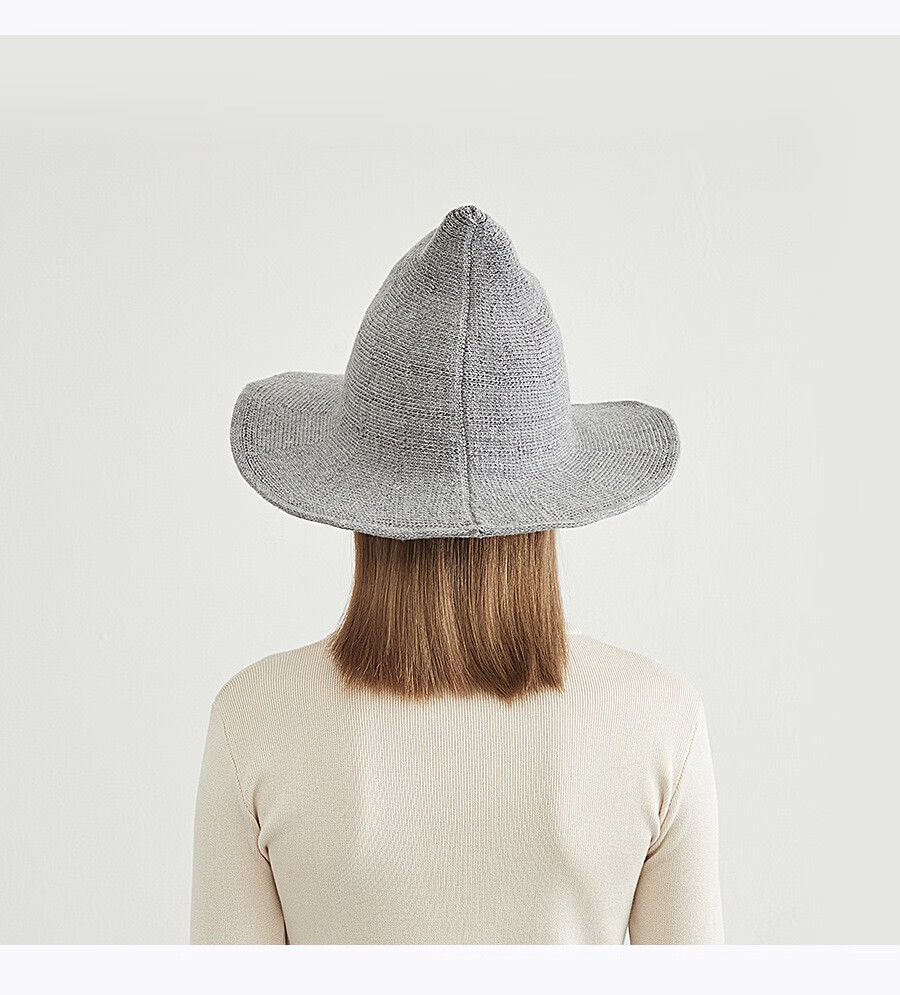 bibing 万圣节个性巫师帽尖顶大檐羊毛针织嘻哈巫婆帽女欧美渔夫帽子