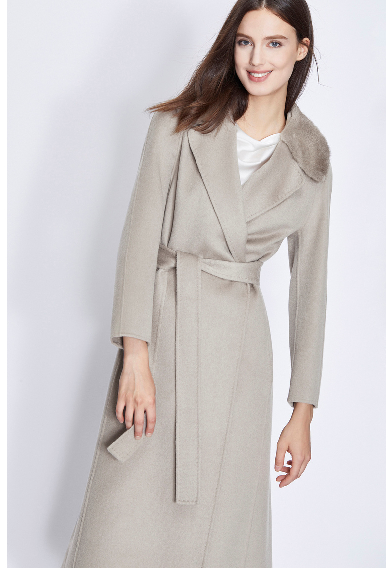 朗姿冬季新款手工高订无缝线拼接双面羊绒大衣女毛呢外套灰色15576as