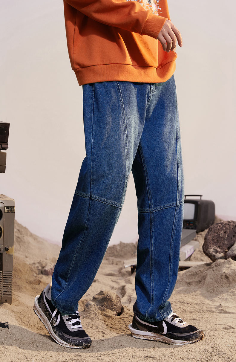 ecko犀牛潮牌2020冬装新款宽松舒适牛仔裤明线拼接休闲帅气长裤男