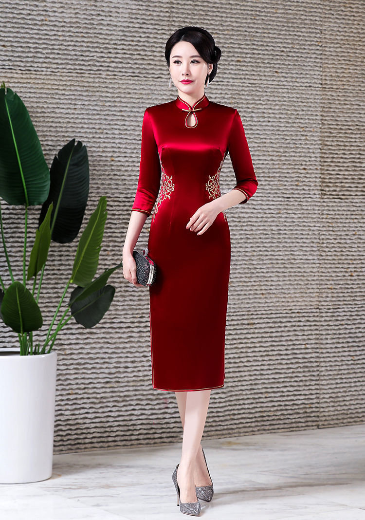 路易品恒喜婆婆婚礼服高贵改良小个子醋酸缎旗袍妈妈装婚宴洋气高端中