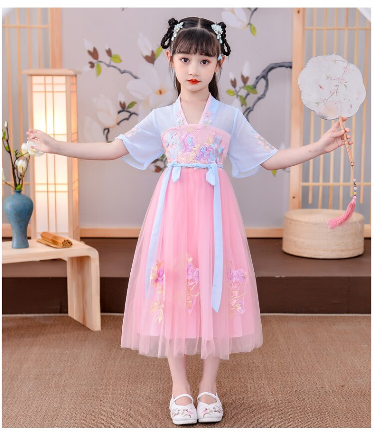 木林森女童汉服夏装裙子2021新款中大童古装连衣裙儿童公主裙女孩子