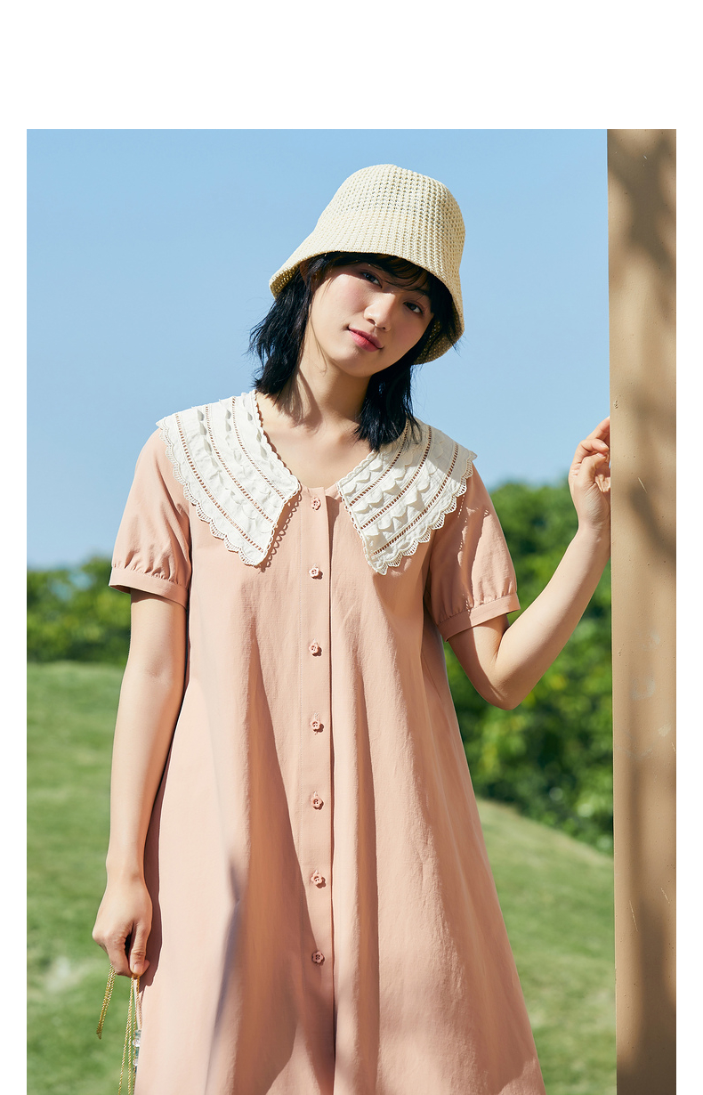 夏日午后花园 紫涵2021年夏装新款法式花边领小a字摆连衣裙裙子 沙棘