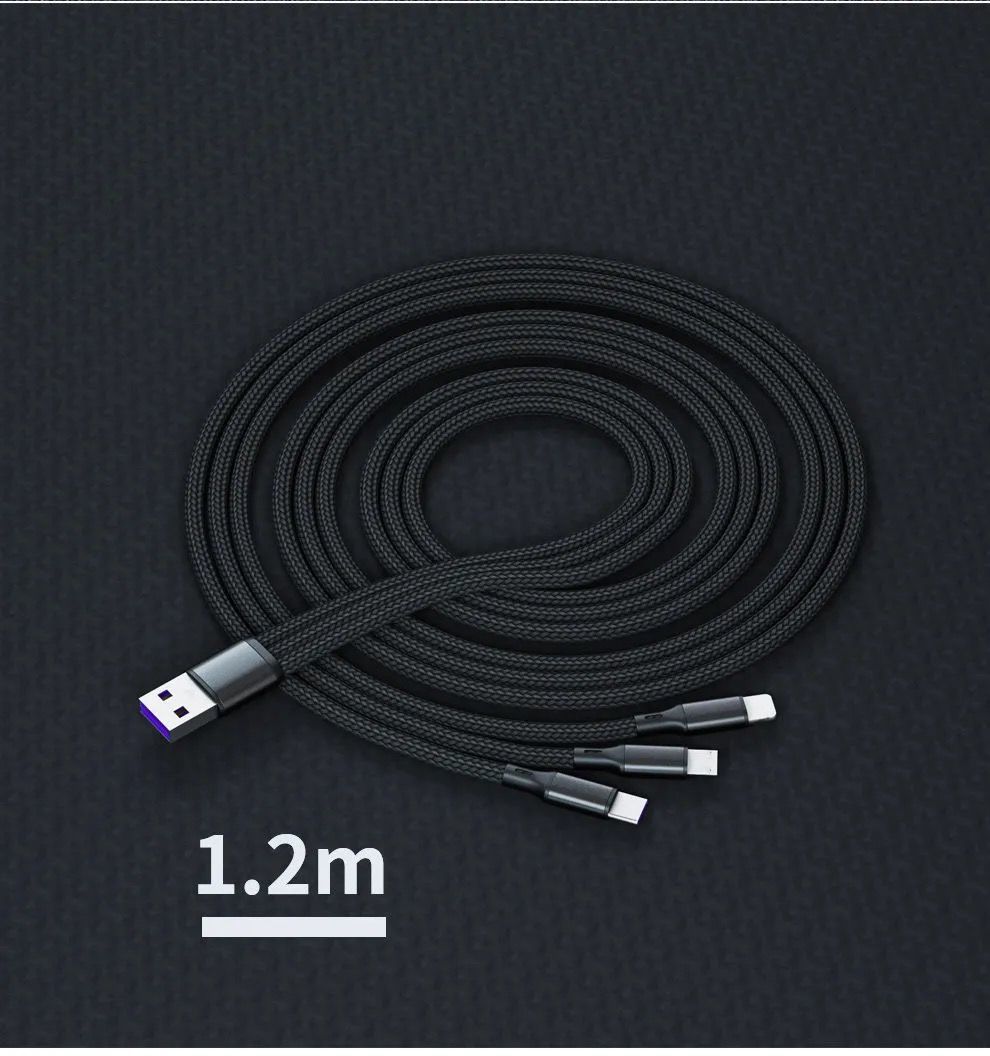 牛壳壳数据线三合一一拖三数据线5a快充适用华为苹果安卓三合一车载