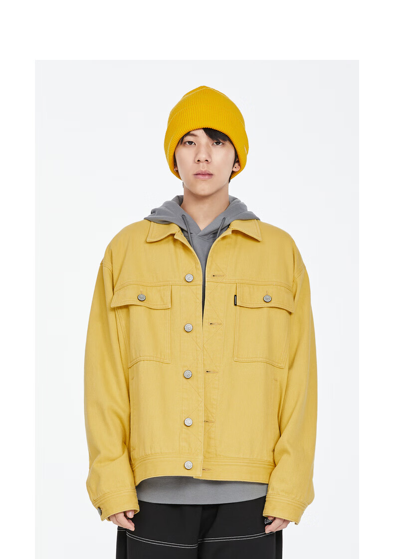 卡宾男装休闲牛仔夹克外套新款工装风多口袋潮流包边刺绣h 浅蓝灰07