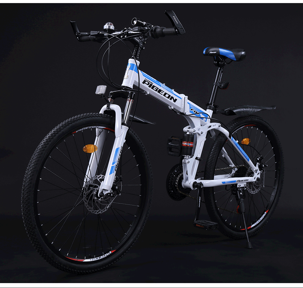 飞鸽折叠自行车山地车变速减震单车 黑红色-六刀轮 24寸 21速【图片