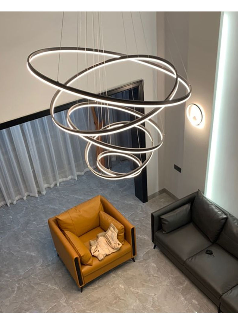 客厅中空大灯别墅复式楼跃层挑空大厅灯餐厅loft工业风吊灯六层