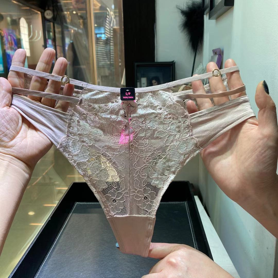 性感蜜桃臀丁字裤镂空蕾丝t裤高腰黑色玫红白色女内裤小大码 玫红色 s