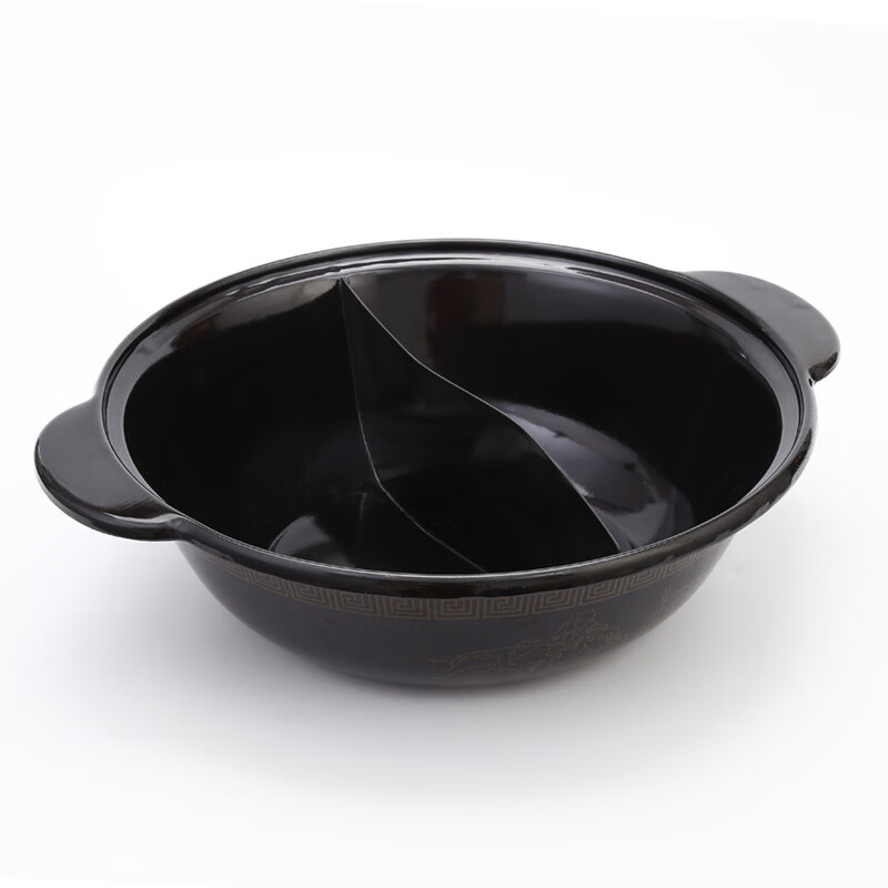 朗岳lamyu 搪瓷火锅创意熟铁底部鸳鸯火锅餐厅酒店串香锅定制 32cm