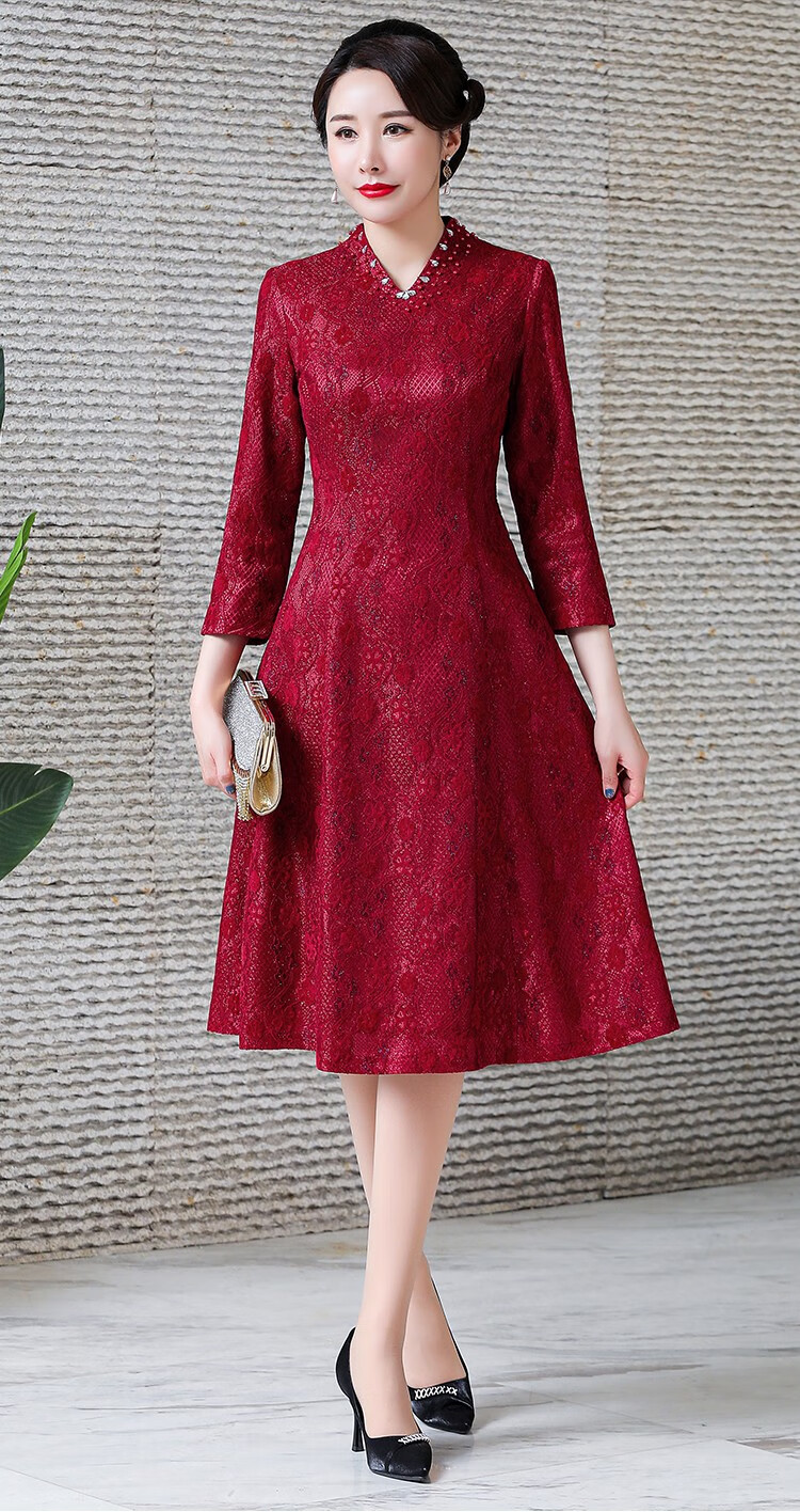 恒源祥彩羊新娘婚礼妈妈婚宴礼服喜婆婆丈母娘婚礼服旗袍春秋高贵装夏