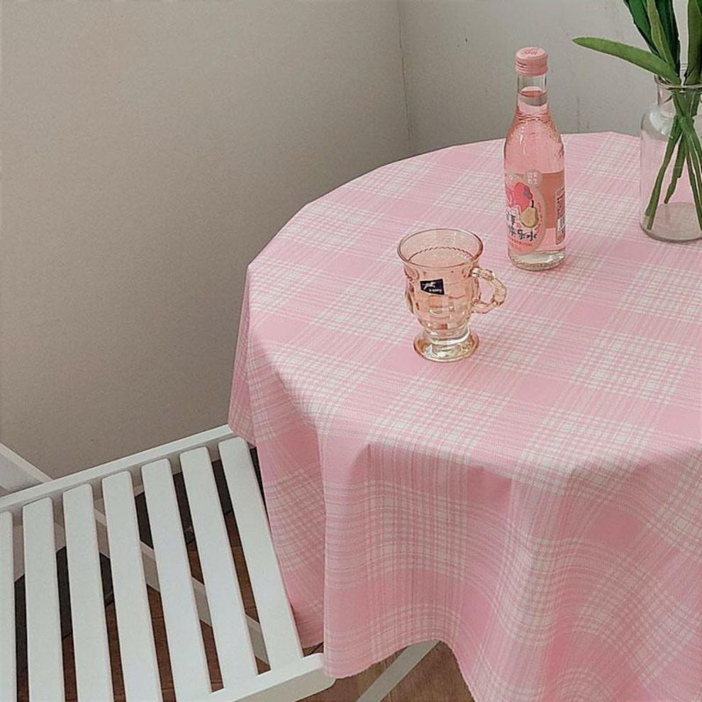 网红ins风格子碎花桌布绒布少女学生书桌布垫拍照背景布餐桌茶几格柄