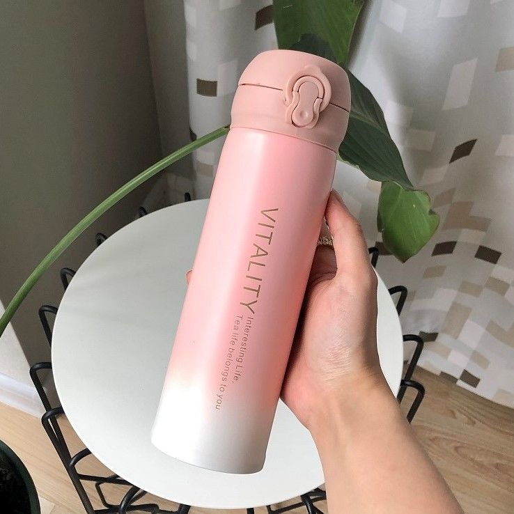 304不锈钢保温杯女高颜值保温杯女学生简约仙女杯磨砂渐变粉大号加厚
