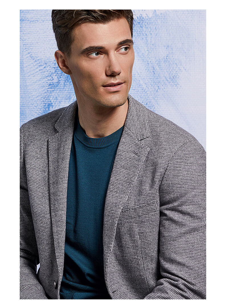 vasto华斯度秋冬新品男士成熟西服商务休闲经典千鸟纹西装上衣 灰色