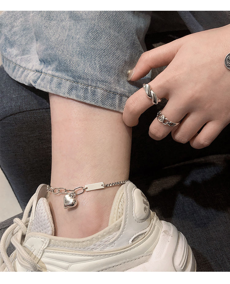 liyan s925纯银新款爱心脚链女韩版性感简约网红个风脚踝学生礼物