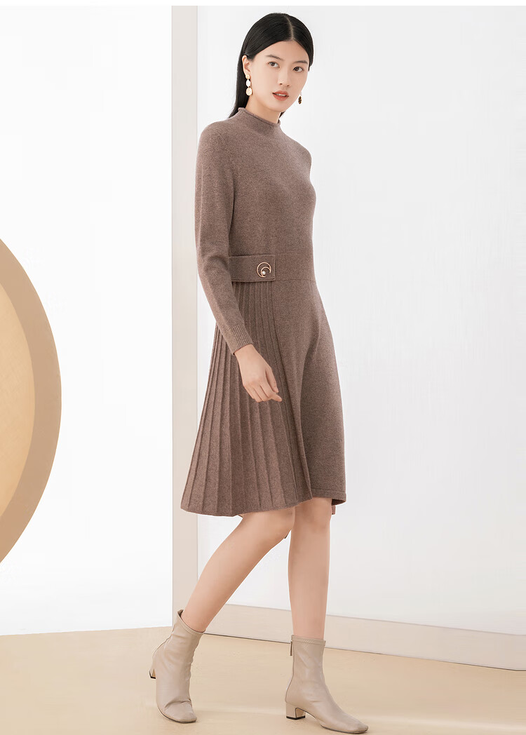 影儿yiner音儿商场同款女装2020冬季新款羊毛含羊绒针织连衣裙 咖啡色
