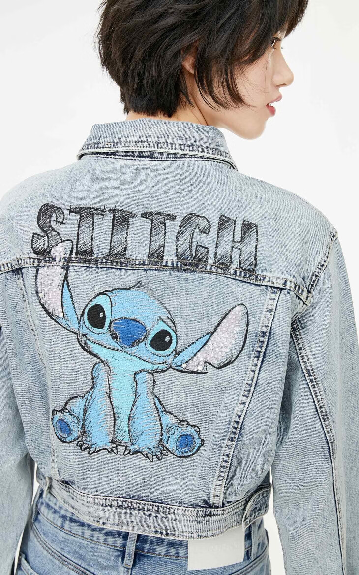 only2021春季新款迪士尼史迪奇联名短款刺绣牛仔外套女121154024 j3