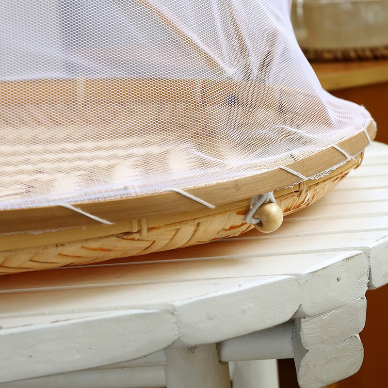 晒菜晒鱼网架竹编家用防苍蝇晒肉网防蝇笼晾鱼干晒网晾晒篮d10 圆形