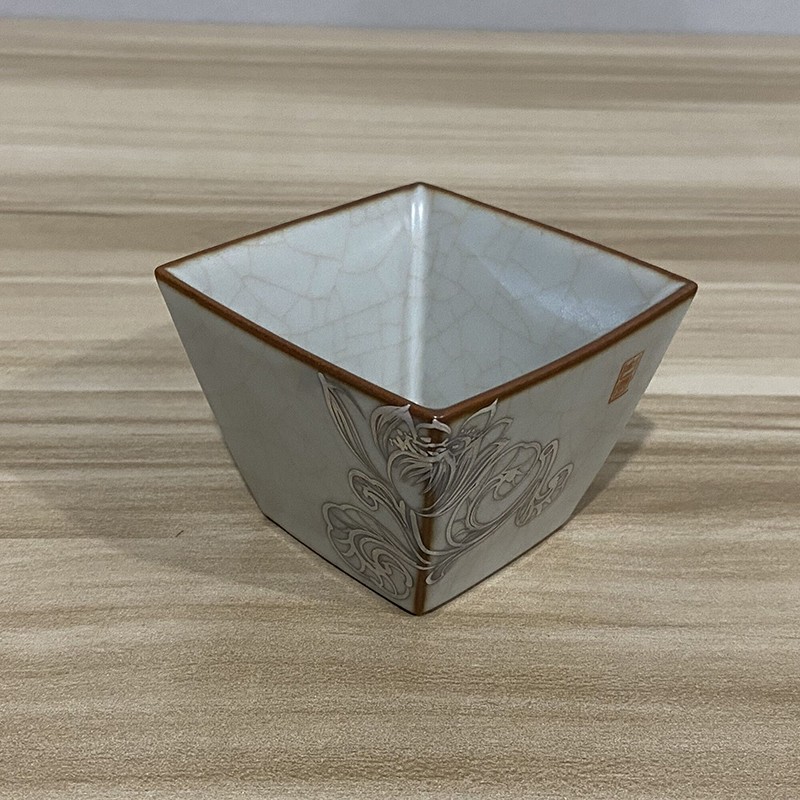 京峰阁 官窑银手绘斗方莲花单杯名师手绘五大名窑杯手工主人杯陶瓷