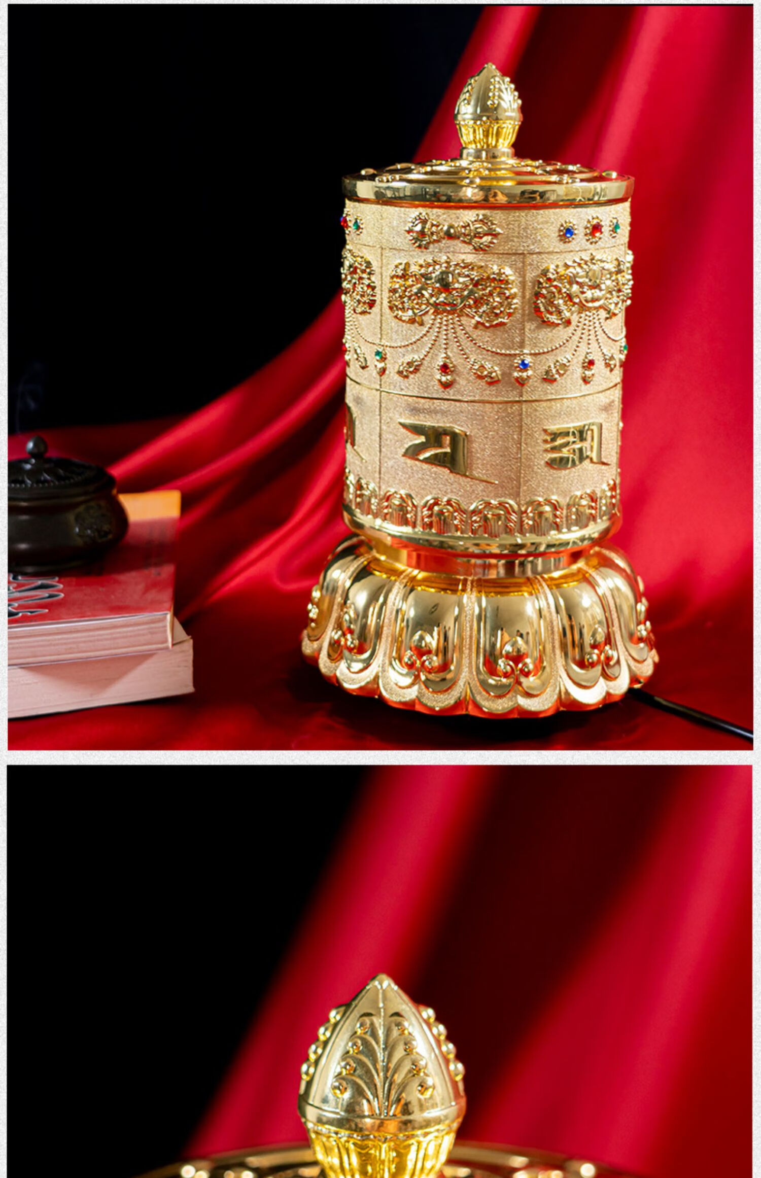 纤雅洁 观音心咒金色电动转经轮家用摆件西藏六字真言转经筒转经桶