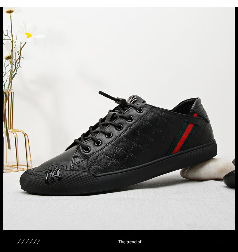 帕达索牛皮男鞋潮鞋2020新款冬季男士时尚休闲鞋百搭板鞋pb200941黑色