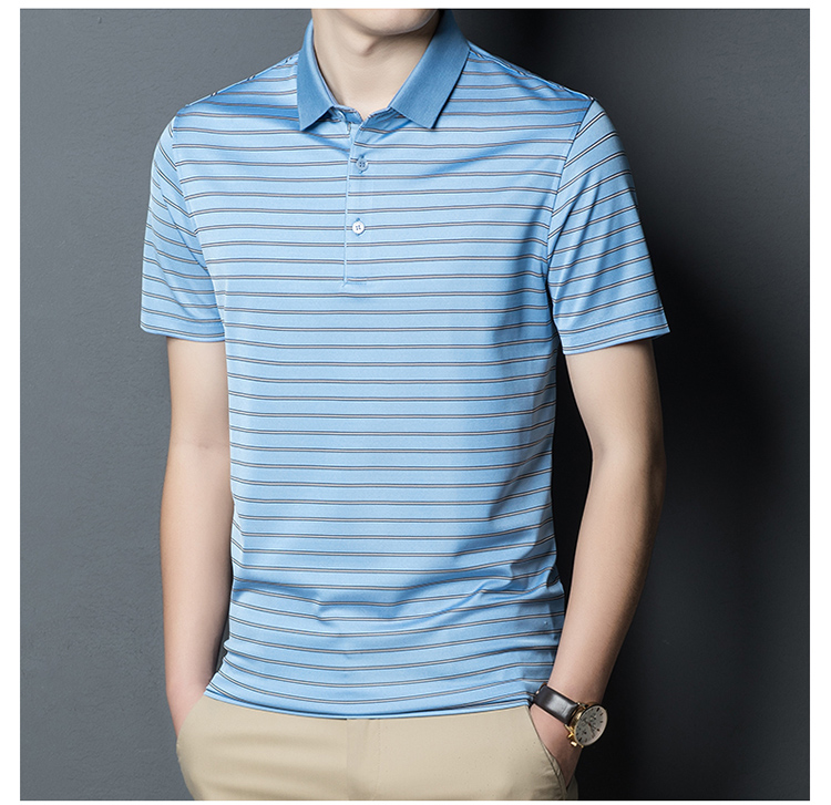 sambric轻奢2021100%桑蚕丝t恤男中年短袖男士真丝翻领商务领导干部