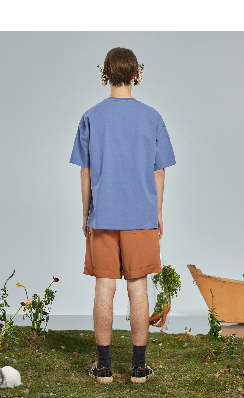 bosie新款短袖t恤男情侣印花时尚圆领百搭休闲套头上衣8960a米色xs