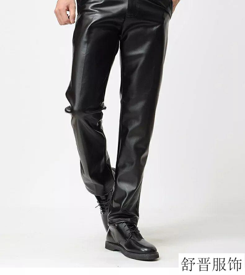 加绒皮裤男加肥加大皮裤男加绒裤松紧裤腰秋冬季皮裤男士防油防风加肥