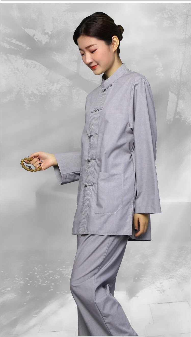 出家人衣服夏季居士服女男同款套装中国风透气盘扣长袖四季款禅修服僧