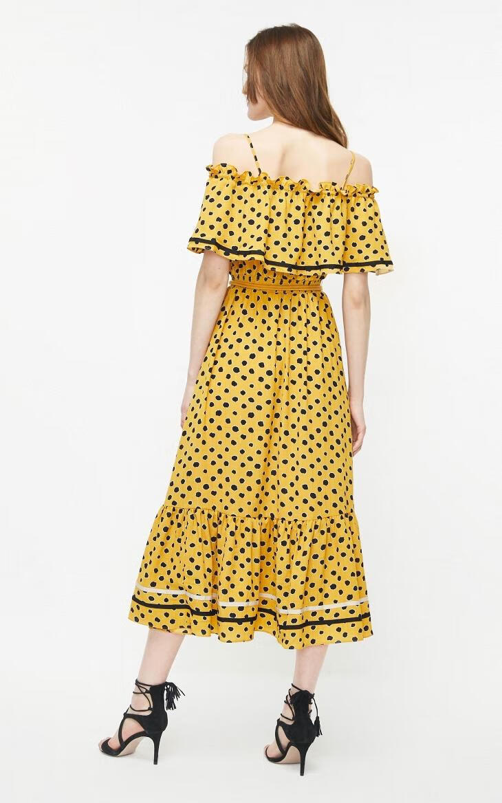 only2020春季新款荷叶边拼接仙女轻熟风吊带连衣裙女120107614 h35