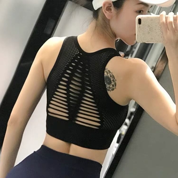 运动内衣女高强度防震聚拢防下垂美背文胸专业健身瑜伽跑步背心 黑色