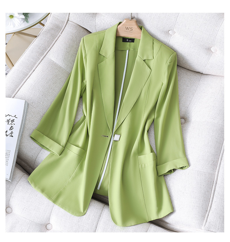 七分袖小西装外套女春夏季新款休闲百搭薄款韩版西服气质薄果绿色l