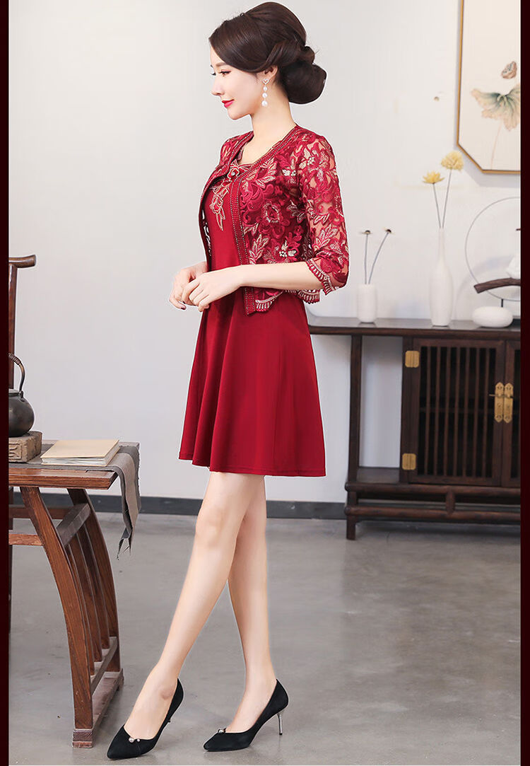 小个子喜婆婆婚礼婚宴高贵礼服气质轻奢嫁女儿婚礼妈妈礼服连衣裙高贵