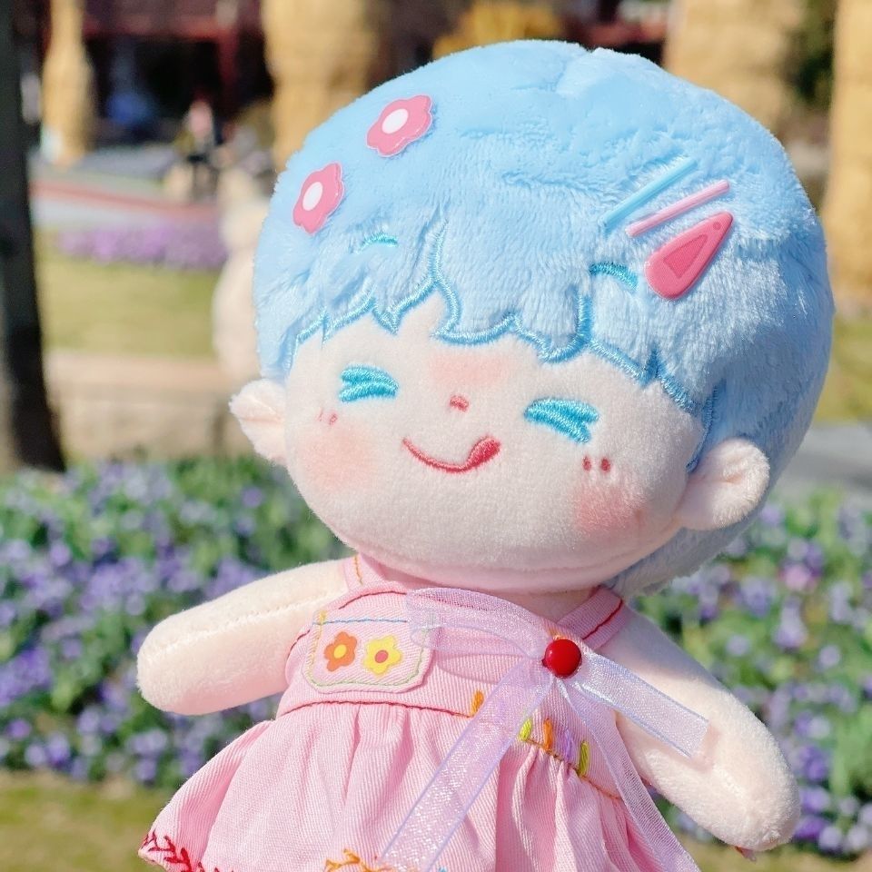 吉米兔棉花娃娃无属性20cm明星棉花娃娃15cm时代少年团玩偶 20cm蓝发