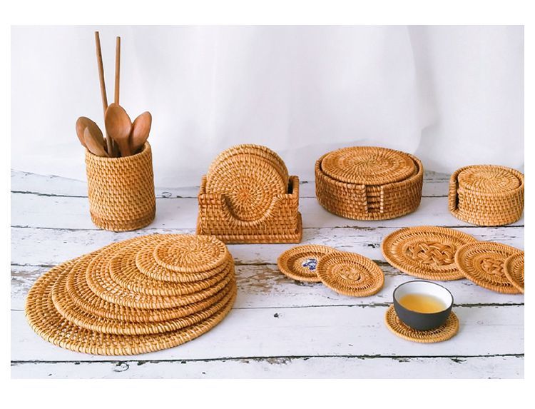 秋藤编茶垫隔热垫餐垫桌垫茶道茶壶碗垫锅垫盘垫茶杯垫碗垫子 直径8cm