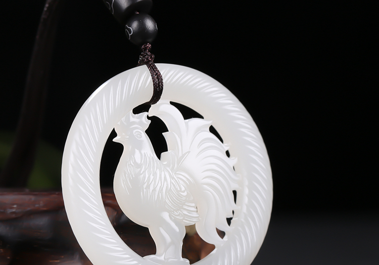 臻藏家大吉大利新疆和田玉吊坠玉佩羊脂白玉生肖鸡镂空挂件天然玉石