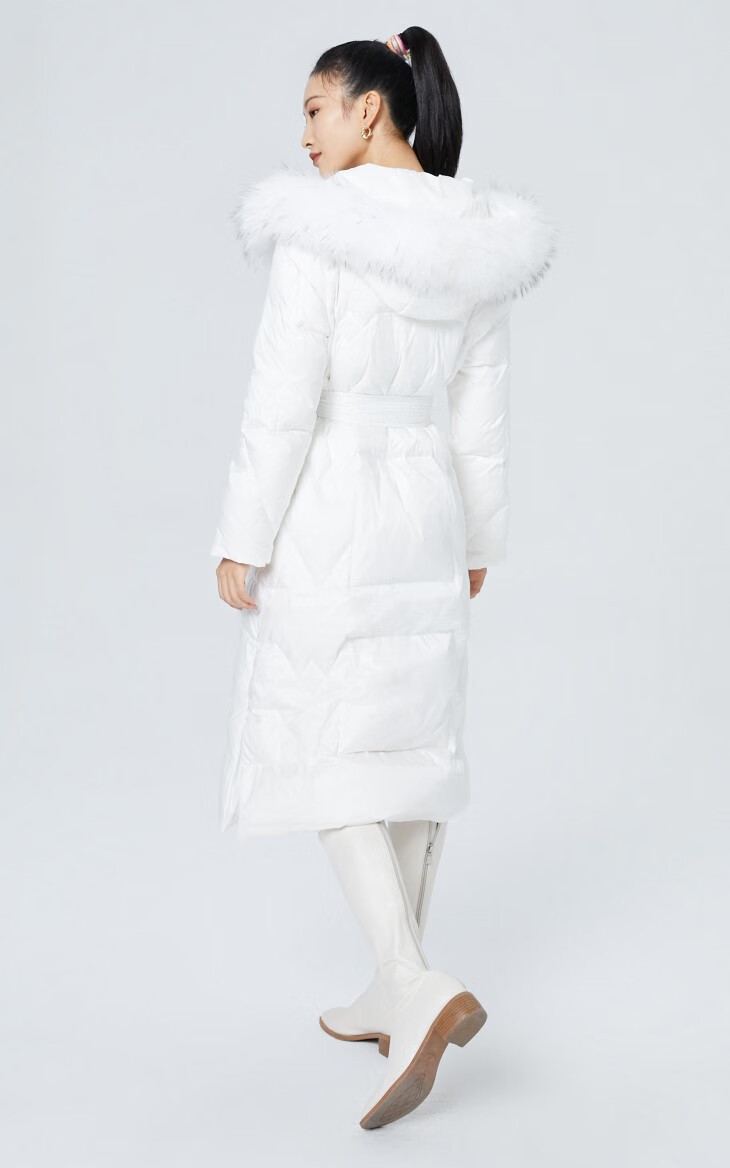veromoda2021秋季新款长款优雅系带毛领羽绒服女321412012 白 165/84a