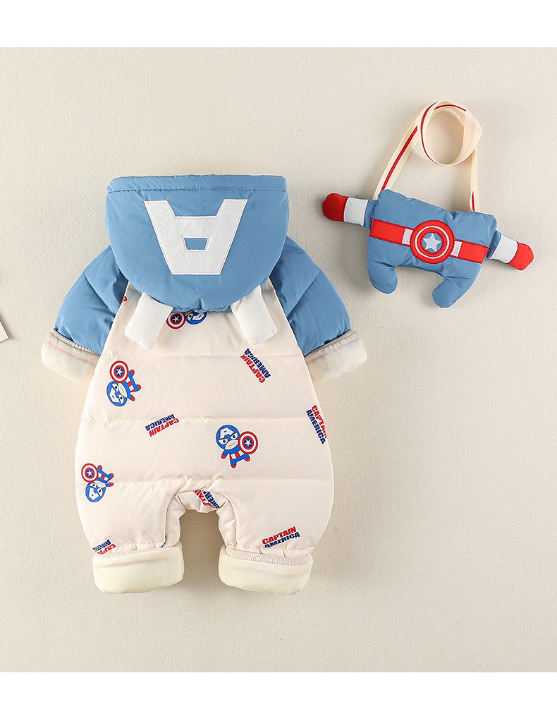 婴儿羽绒服连体衣女冬天衣服宝宝冬装白鸭绒套装男新生儿外出抱衣黄色